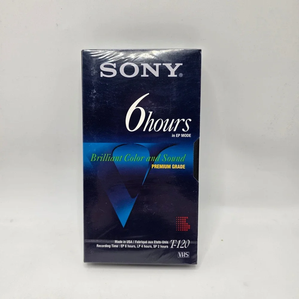 Sony VHS Blank Tape Blue Premium Grade T-120 6 Hour Sealed Retro Media